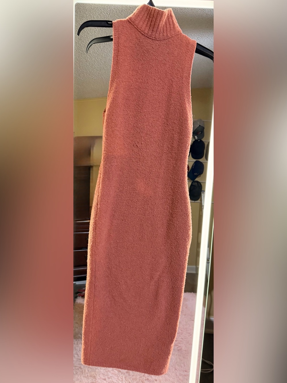 Express Sleeveless Turtleneck Knit Midi Dress in Rust